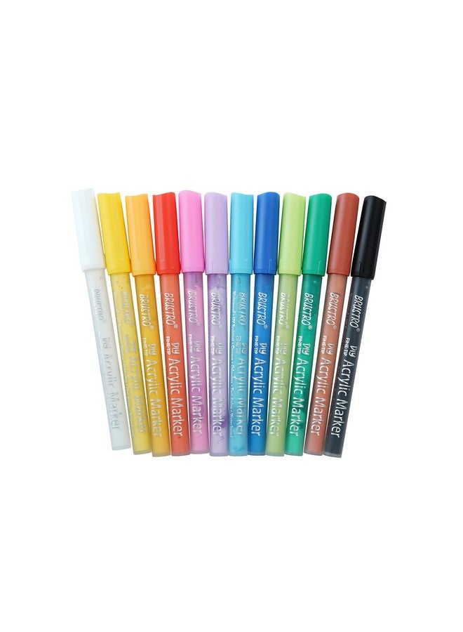 BRUSTRO مجموعة أقلام ماركر برسترو أكريليك (اصنعها بنفسك) ذات رأس رفيع عدد 12 - أساسي 0.8 مم | مقاومة للماء، تشطيب غير لامع، مقاومة للأشعة فوق البنفسجية، ألوان غير سامة | مثالية للأعمال الحرفية، المدرسة، تعمل على الزجاج والبلاستيك - Image 2