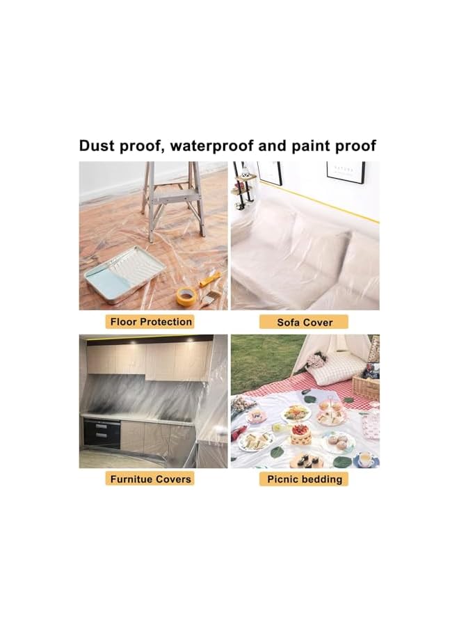 PROMASS promass 3x20m Plastic Drop Cloth Plastic Sheeting with Masking Tape,Waterproof Protective Masking Film,Prevent Dust Paint for Car,Furniture,Carpet,Floor,1 Pack 10x65ft  - Image 4