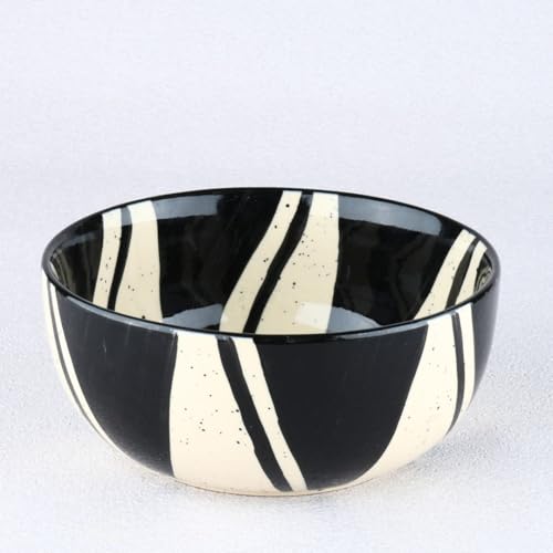 BLACKCARROT Large Ceramic Serving Bowl, 1500 ml, Black & White Designer Stoneware Bowl | Glossy Finish Pasta & Salad Bowl - Image 4