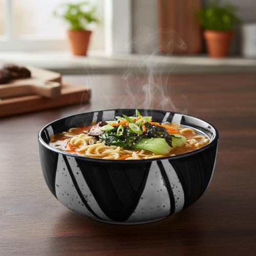 BLACKCARROT Large Ceramic Serving Bowl, 1500 ml, Black & White Designer Stoneware Bowl | Glossy Finish Pasta & Salad Bowl - Image 2