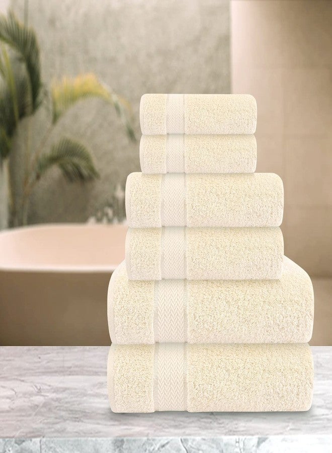 CRAFTBERRY Luxury Bath Towels Set-100% Cotton- 2 Bath, 2 Hand & 2 Washcloths- Large, Thick, Fluffy, Absorbent, Quick Dry, Soft, Plush -Gift, Pool, Hotel, Gym Towel -6 Piece Luxury Bathroom Towels - Cream / Ivory - Image 3