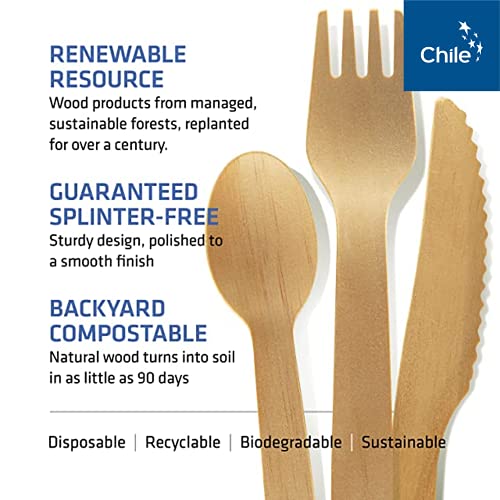 WOODABLE Disposable Wooden Cutlery Set - 100% Home Compostable - 100 Mix - (40 Forks, 40 Spoons and 20 Knives) 6.5", Bamboo Utensils Alternative, Eco-Friendly, Organic, Sustainable and Carbon Neutral Certified - Image 3
