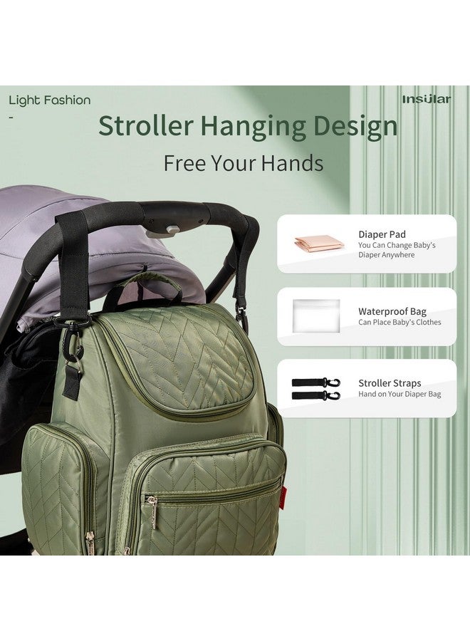 insular Diaper Bag Backpack, Multi-Function Travel Back Pack, Waterproof Changing Bag for Mom Girls, Large Capacity Baby Bag with Stroller Straps and Changing Pad, Pink - Image 5