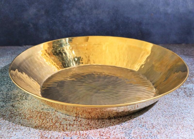 Kitchen 101% Pure Brass Pital Parat for Atta | 14 Inch | Paraat for Dough Atta Kneading | Brass Utensils for Cooking | Pital Ka Bartan | Thaal | Thatera Bartan Pital - Image 1