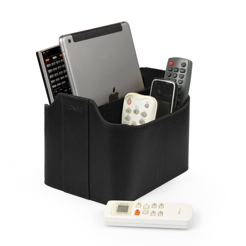 Londo PU Leather Remote Control Holder, Office Supplies Desk Organizer with Tablet Slot, Makeup Brush and Utensils Cube, Large Capacity Desk Caddy With 5 Compartments - Image 2