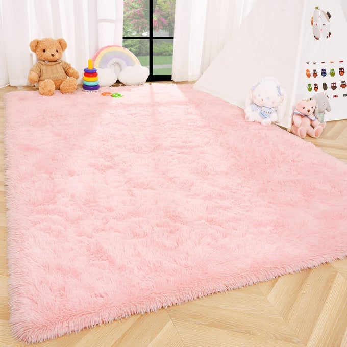 FLUFFY RUG CARPETS SOFT SHAGGY AREA RUGS INDOOR FLOOR MATS FOR KIDS ROOM FUZZY CARPET DORM COLLEGE APARTMENT MAT BEDSIDE RUG FOR BOYS GIRLS BEDROOM LIVING ROOM HOME DECOR 3FT X 5FT PINK