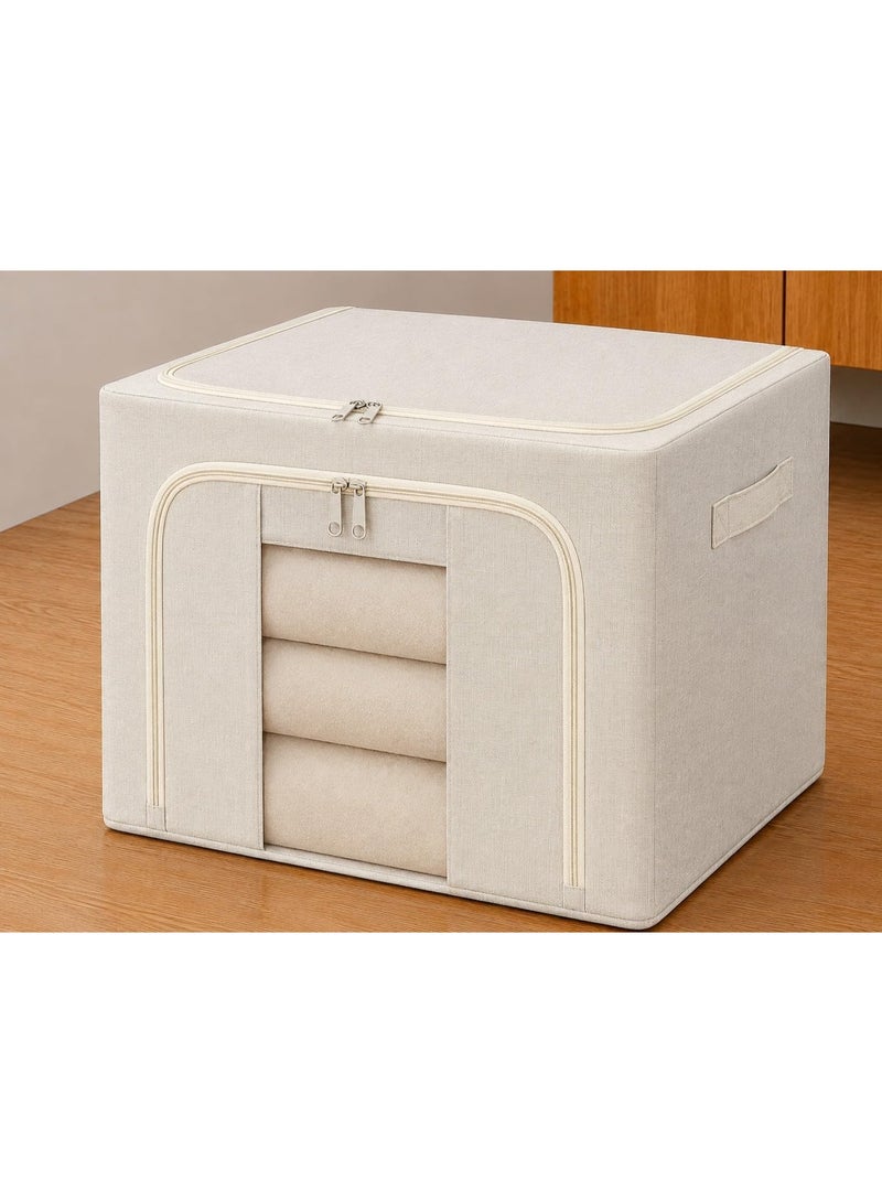 صندوق تنظيم وتخزين قابل للطي بسعة 92 لتر مع اطار معدني وسحاب اغلاق ونافذة شفافة ومقابض معززة، صندوق تخزين للبطانيات واللحاف والملابس واللحاف 60 × 40 × 38 سم - Image 1