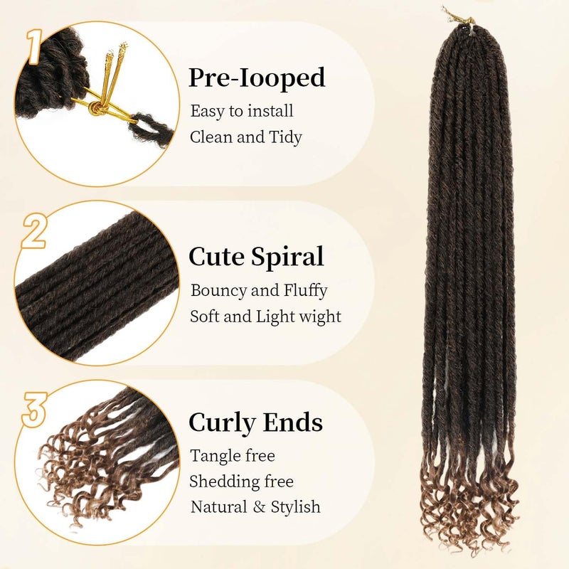 MODERN QUEEN 6 Packs Goddess Locs Crochet Hair, 24 Inch Straight Faux Locs Crochet Braids, Pre-Looped Curly Soft Synthetic Ombre Braiding Hair Extensions for Black Women(24 Inch, 6 Packs, 1B/30#) - Image 5