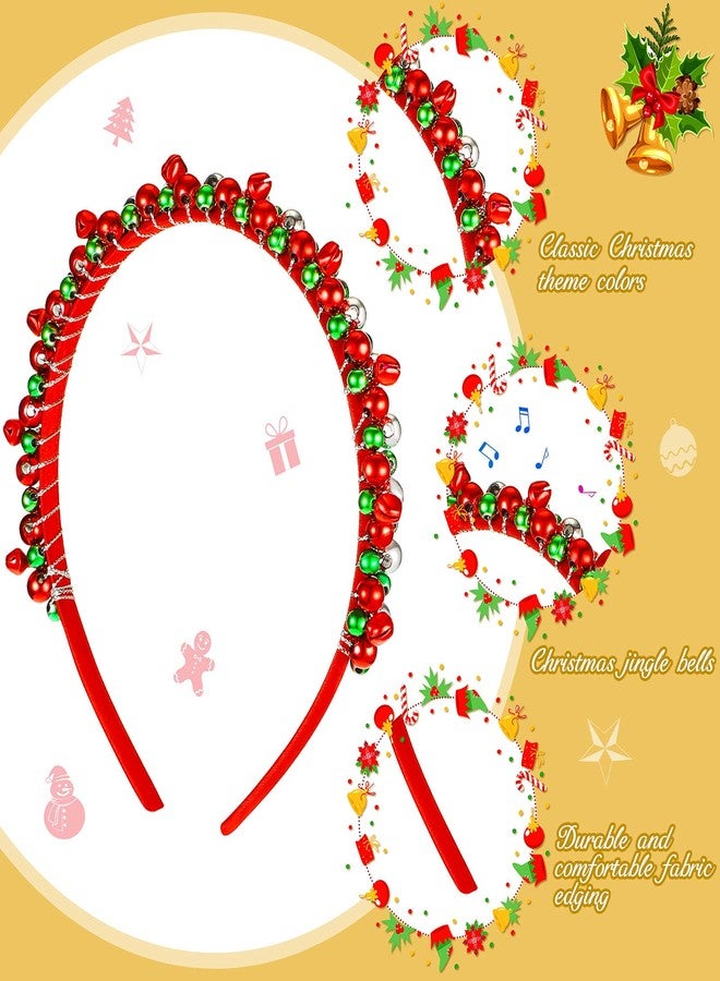 Juinte 4 Pieces Christmas Headbands Jingle Bell Headbands for Women Girls Red Green Silver Tone Hairband Lovely Christmas Holiday Hair Hoop Accessories Party Decoration - Image 3