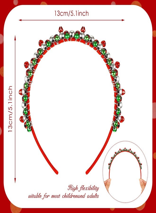 Juinte 4 Pieces Christmas Headbands Jingle Bell Headbands for Women Girls Red Green Silver Tone Hairband Lovely Christmas Holiday Hair Hoop Accessories Party Decoration - Image 2