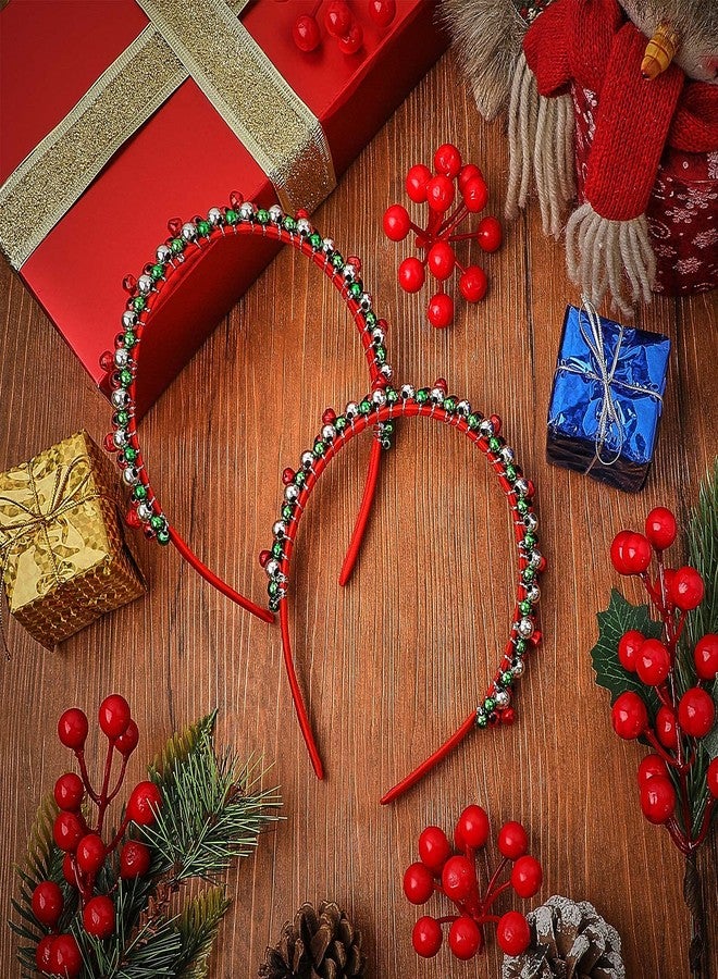 Juinte 4 Pieces Christmas Headbands Jingle Bell Headbands for Women Girls Red Green Silver Tone Hairband Lovely Christmas Holiday Hair Hoop Accessories Party Decoration - Image 4