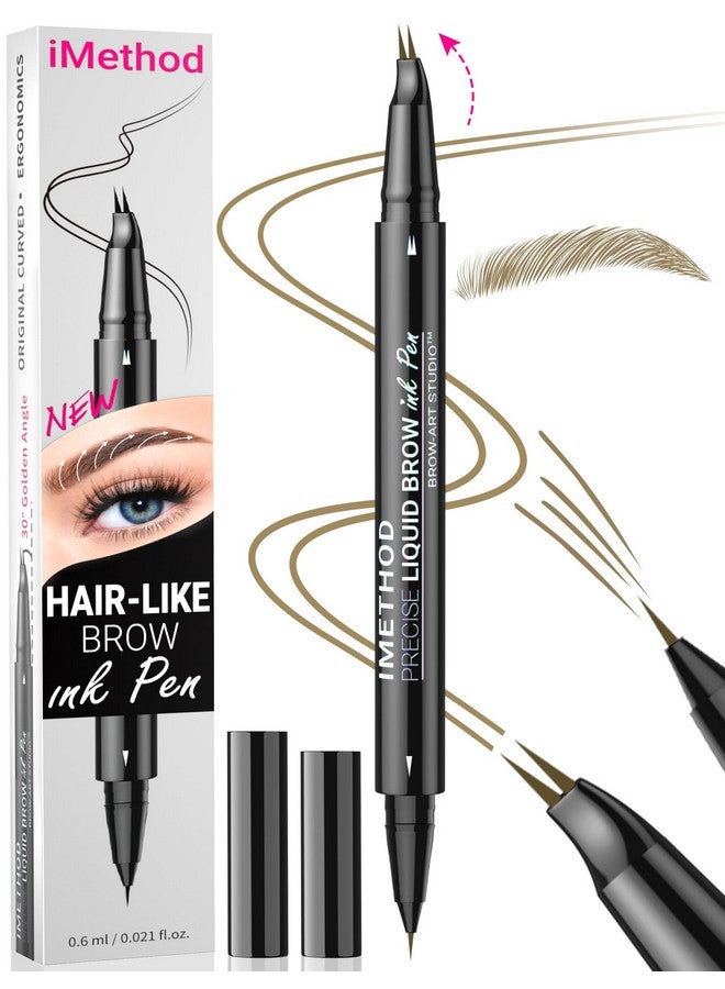 iMethod Curved Eyebrow Pen - Eyebrow Pencil, Brow Pencil 2-In-1 Dual-Ended Microblading Eyebrow Pen With Micro-Fork-Tip And Precise Brush-Tip Create Natural Hair-Like Brows, Last All-Day, Brown - Image 1