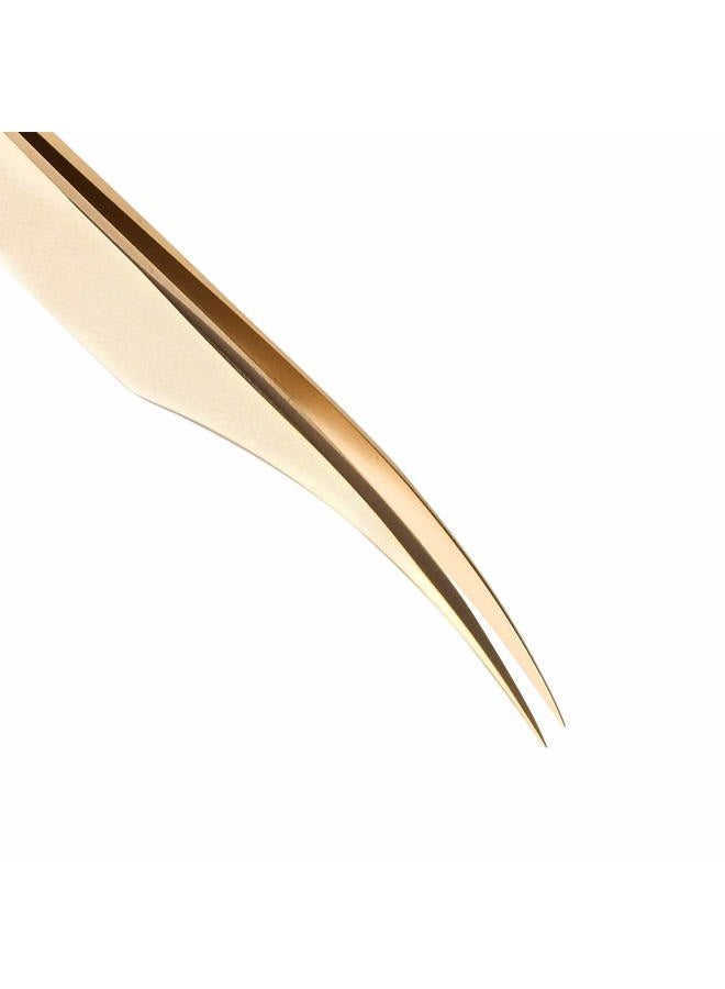 Ms.Queen Eyelash Extension Tweezers Set-Precision Tweezers for 2D-6D Volume&Individual False Lashes Extensions with PU Storage Case-Golden (Dolphin Tweezers/M003-3) - Image 2