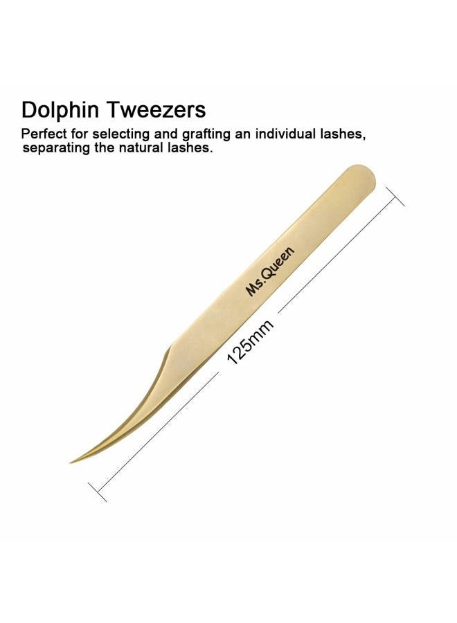 Ms.Queen Eyelash Extension Tweezers Set-Precision Tweezers for 2D-6D Volume&Individual False Lashes Extensions with PU Storage Case-Golden (Dolphin Tweezers/M003-3) - Image 4
