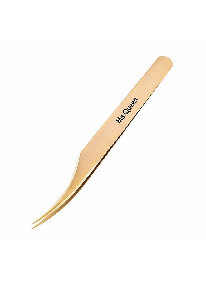 Ms.Queen Eyelash Extension Tweezers Set-Precision Tweezers for 2D-6D Volume&Individual False Lashes Extensions with PU Storage Case-Golden (Dolphin Tweezers/M003-3) - Image 1