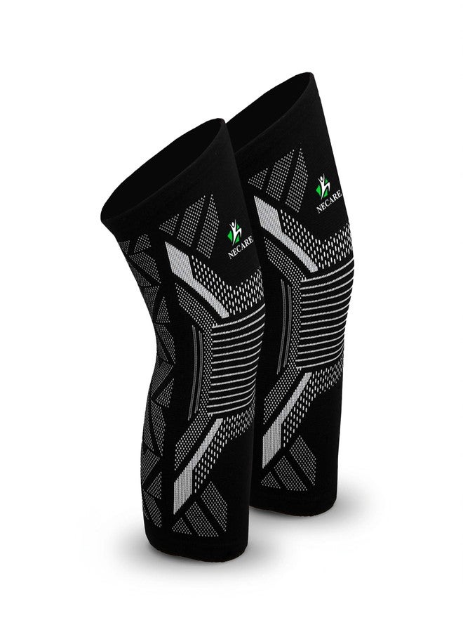 NECARE Premium Nylon Orthopedic Compression Knee Cap/Sleeves (1 PAIR) For Sports, Pain Relief, Exercise/Workout, Running/Jogging, Cycling, For Men And Women (M, Black-Grey) - Image 1