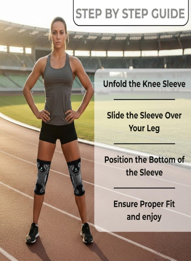 NECARE Premium Nylon Orthopedic Compression Knee Cap/Sleeves (1 PAIR) For Sports, Pain Relief, Exercise/Workout, Running/Jogging, Cycling, For Men And Women (M, Black-Grey) - Image 3