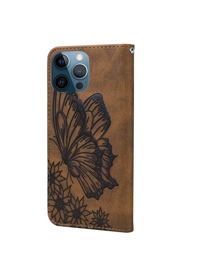 زبون جراب لهاتف iPhone 12 Pro Max بتصميم جلدي بتصميم فراشات عتيق مع حامل وفتحات للبطاقات ومحفظة - Image 3