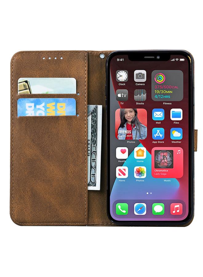 زبون جراب لهاتف iPhone 12 Pro Max بتصميم جلدي بتصميم فراشات عتيق مع حامل وفتحات للبطاقات ومحفظة - Image 4