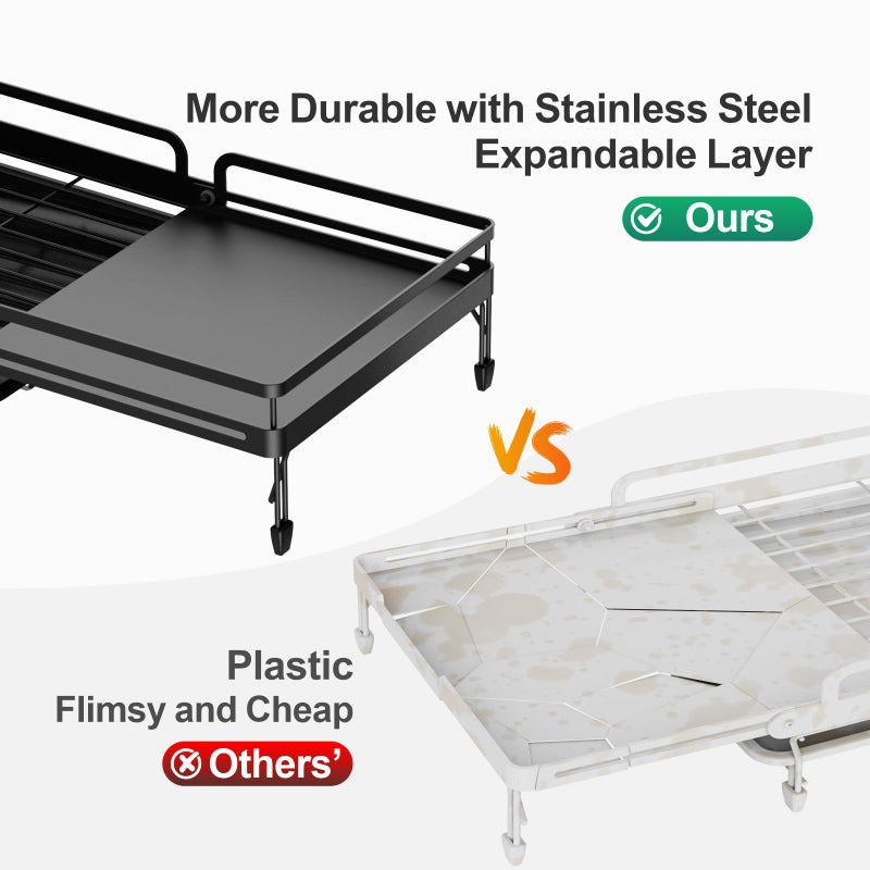GSlife Large Expandable Dish Drying Rack for Kitchen Counter - Adjustable Dish Drainer with Pans Slots, Rust-Resistant Dish Rack with Utensil Holder and Drainboard, 16.5"-24.4" L x 12.6" W Black - Image 4