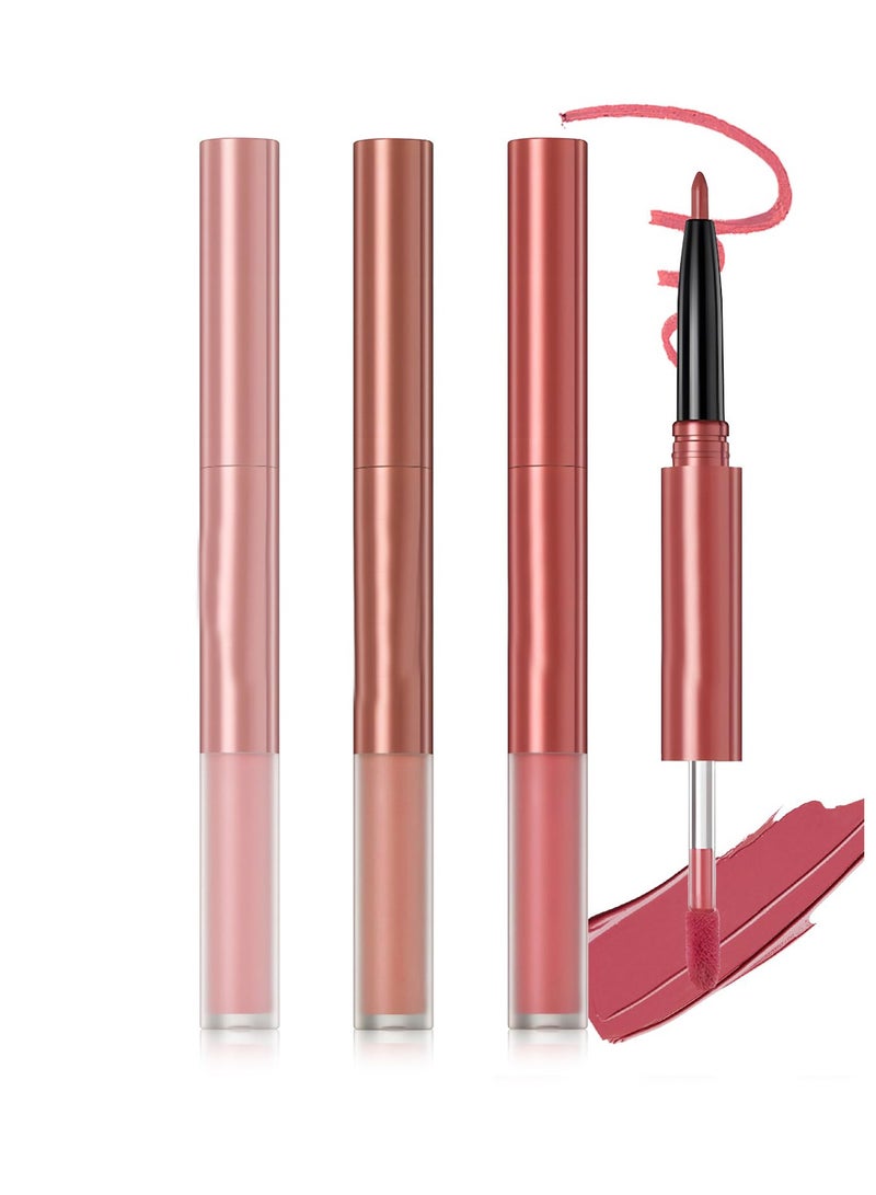 Excefore Matte Liquid Lipstick and Lip Liner Pens Set, 3 Pcs Waterproof and Long Lasting, Velvety Nude Smooth, 24 Horas Originales Makeup, Gloss Make up Gift Set - Image 1