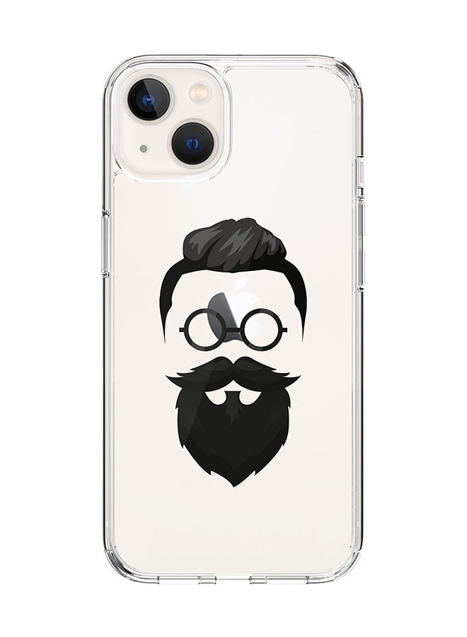 Classic Clear Case for Apple iPhone 14 Plus Case Hybrid Soft Cover Flexible Edges Anti Drop TPU PC Gel Thin Transparent Cover - Beard Hipster
