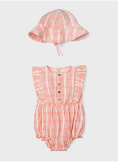 Infant Striped Playsuit + Hat Set