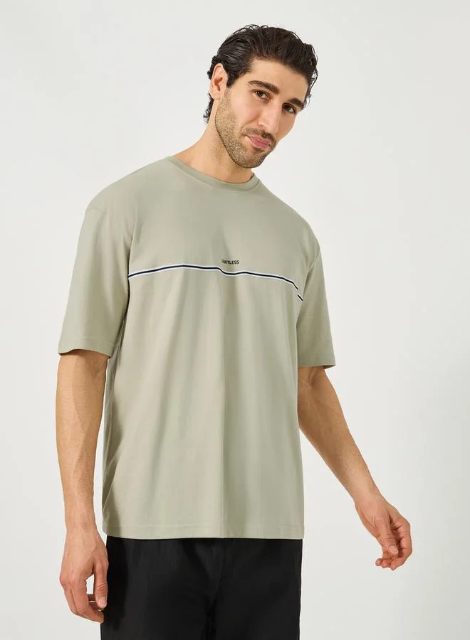 Styli Slogan Print Oversized T-Shirt with Tape Detail