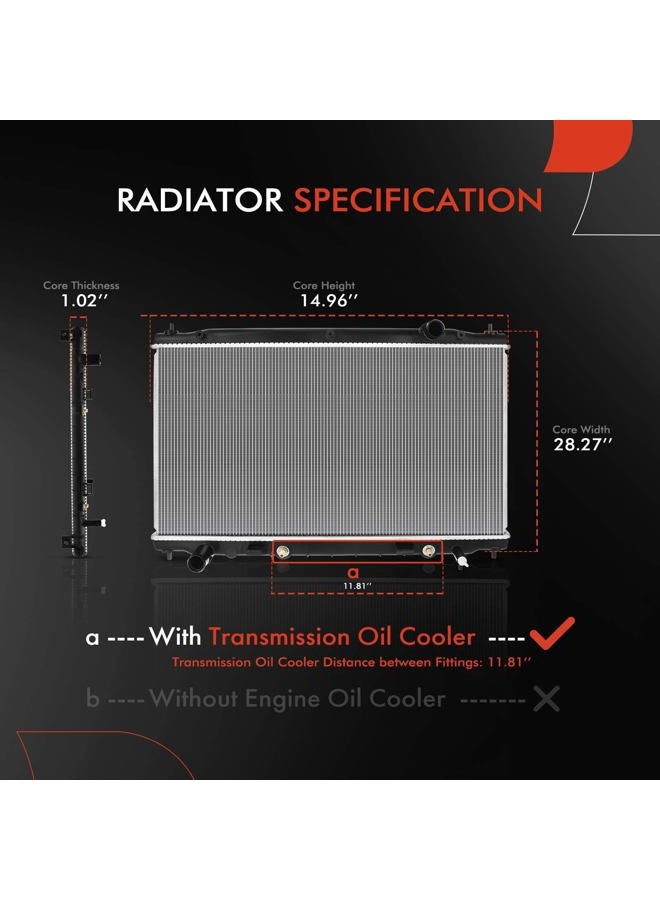 A-Premium Engine Coolant Radiator Assembly with Transmission Oil Cooler Compatible with Infiniti Q50 2014 2015 2016 2017 2018 3.5L 3.7L Automatic Trans. Replace# 214104GA5A, 214604GB5A - Image 2