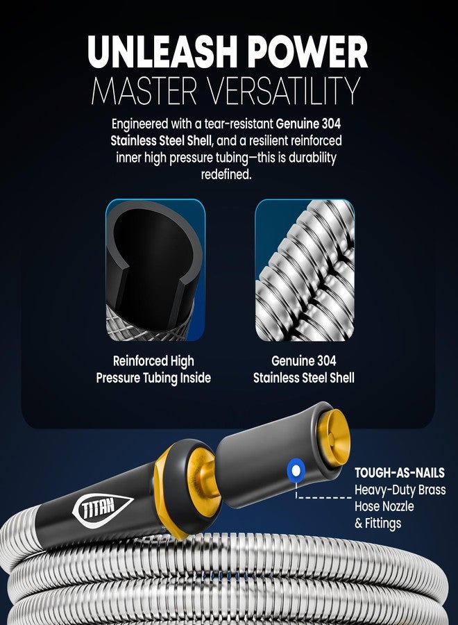 TITAN Garden Hose 25FT - 304 Stainless Steel Metal Water Hose, Flexible, Kink-Free, Lightweight, Durable, Crush Resistant Fittings, Easy to Coil, 500 PSI - Image 4