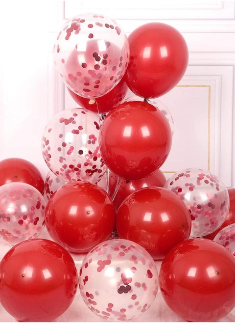 40 pcs Red Latex Balloons Metallic Chrome Filled Party Balloons with Ribbon for Wedding, Birthday, Baby Shower Party Decorations.