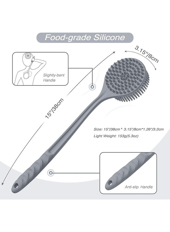 Silicone Back Brush,Long Handle Body Scrubber,for Deep Clean & Exfoliation,Shower Accessory for Men & Women(Grey) - Image 2