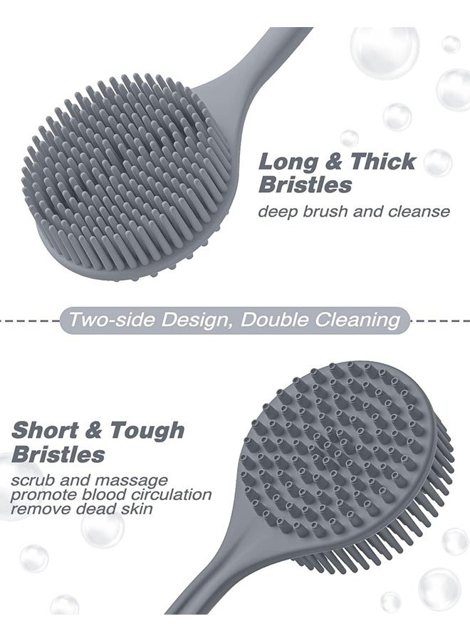Silicone Back Brush,Long Handle Body Scrubber,for Deep Clean & Exfoliation,Shower Accessory for Men & Women(Grey) - Image 3