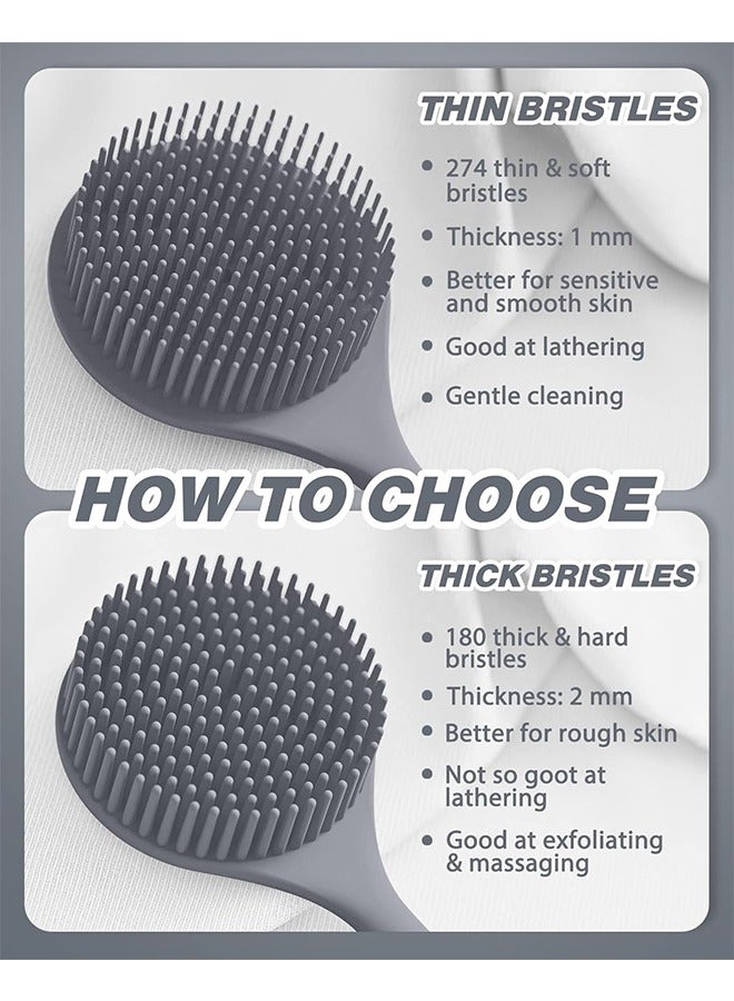 Silicone Back Brush,Long Handle Body Scrubber,for Deep Clean & Exfoliation,Shower Accessory for Men & Women(Grey) - Image 4