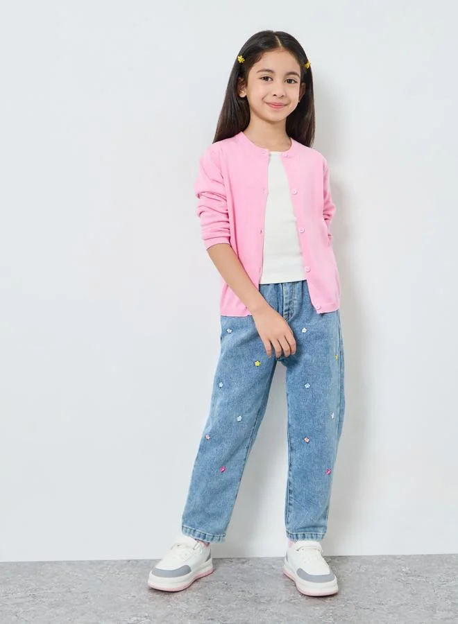 ستايلي كارديغان محبوك وردية للبنات