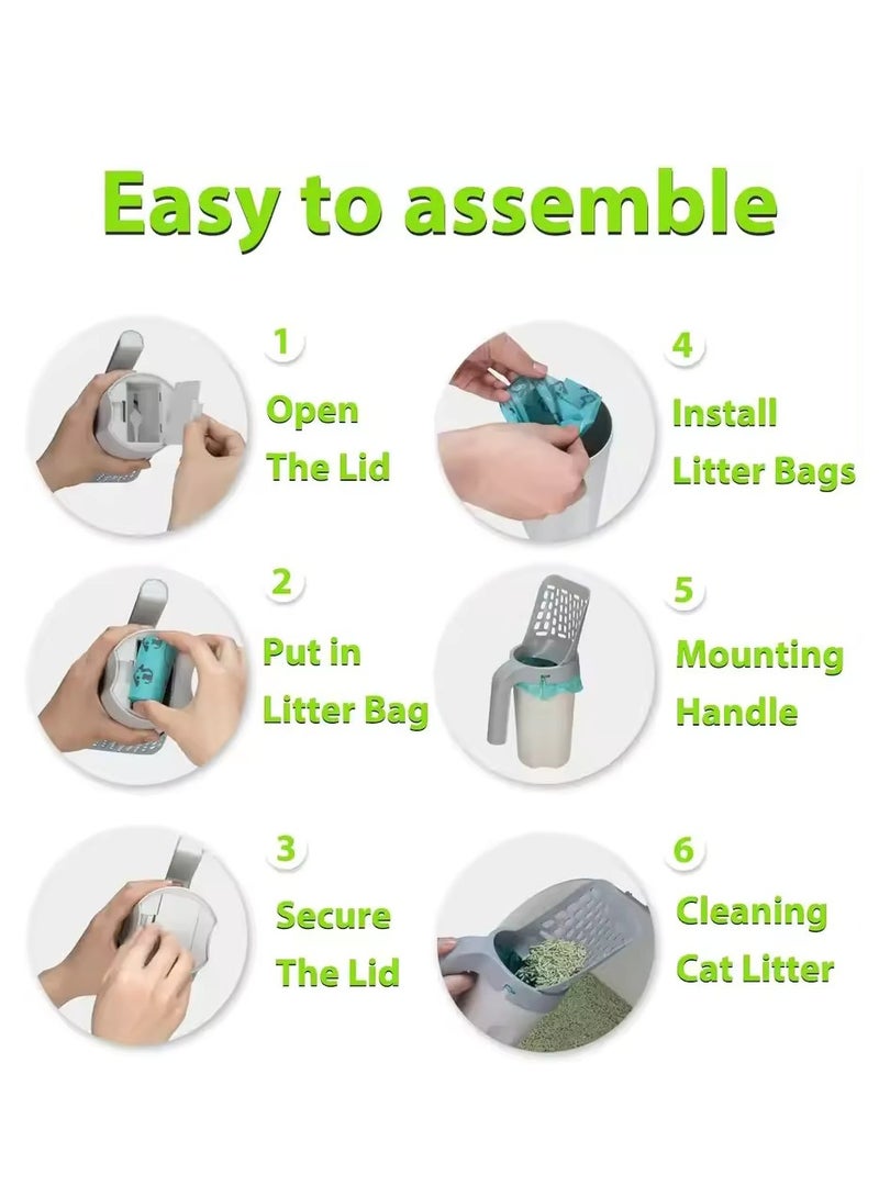 Meetion سلة نفايات محمولة 2 في 1 للكلاب والقطط مع مجرفة رمل القطط و15 كيس نفايات للتخلص من القمامة - Image 4