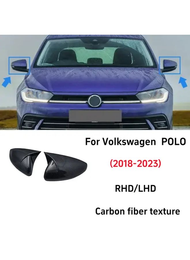 Rearview Mirror Cover Sticker Carbon Look For VW Polo 2018 2019 2020 2021 2022 2023 - Image 3