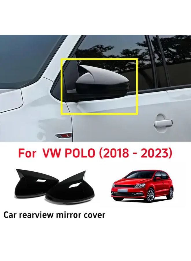 Rearview Mirror Cover Sticker Carbon Look For VW Polo 2018 2019 2020 2021 2022 2023 - Image 1