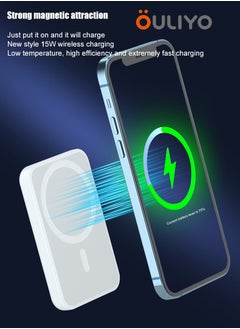 OULIYO Magsafe Power Bank, 5000mah Magnetic Wireless Power Bank, Portable Charger, 15w Lighting Input, 20w Type-C Input/Output, Compatible with iPhone, Samsung, Huawei, Xiaomi, White  - Image 2