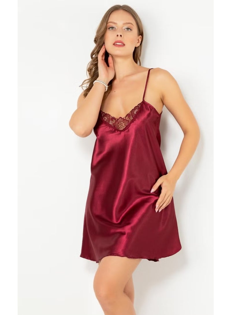 Miorre Fine Strap Laced Mini Satin Nightgown - Image 3