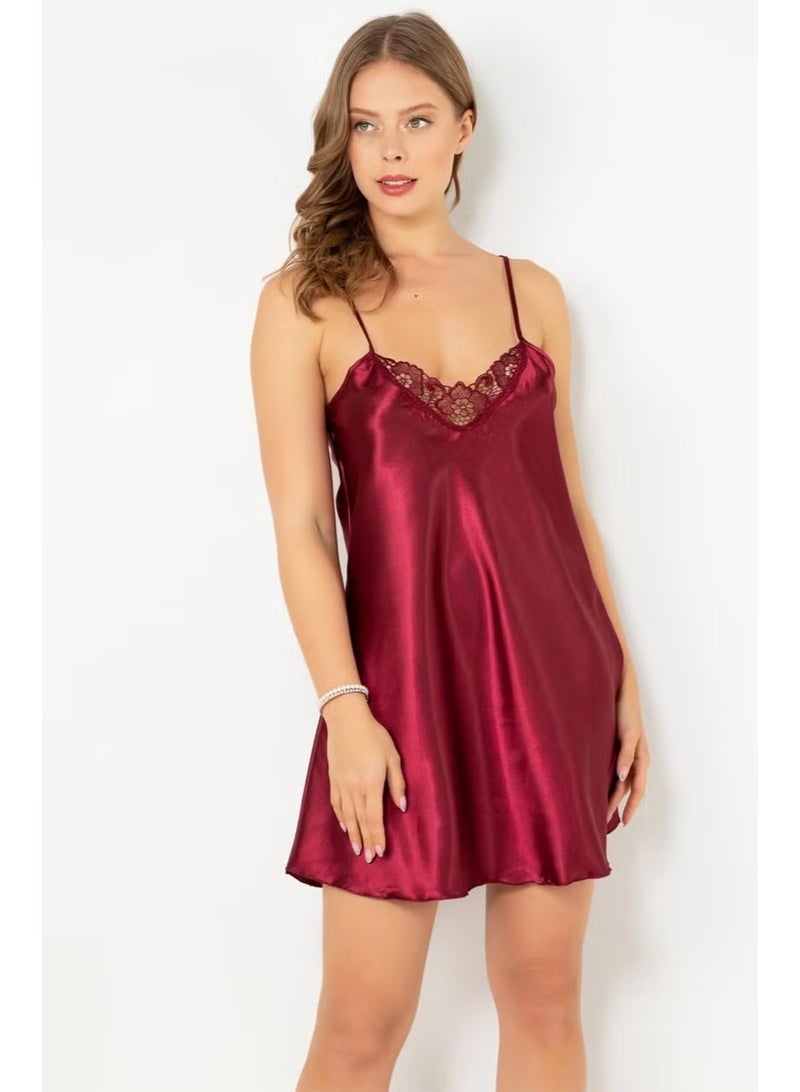 Miorre Fine Strap Laced Mini Satin Nightgown - Image 2