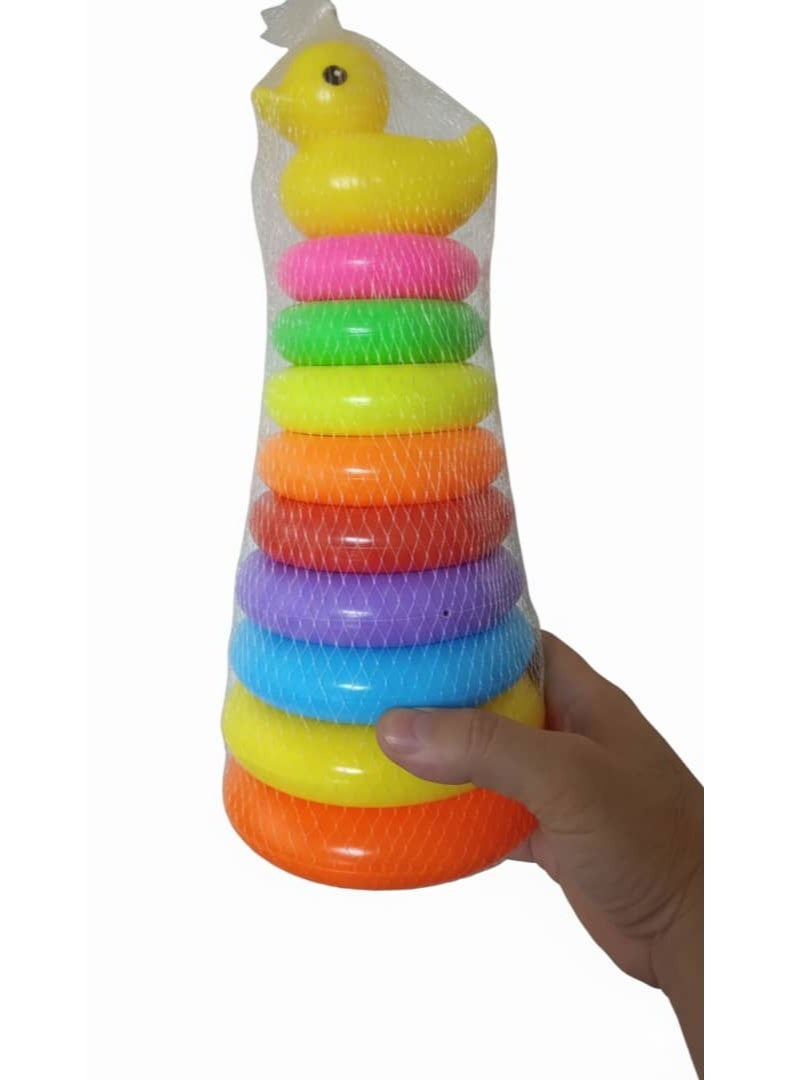 لعبة حلقات تكديس ملونة للأطفال - أداة تعليمية لتنمية المهارات الحركية والتعرف على الألوان. - Image 1