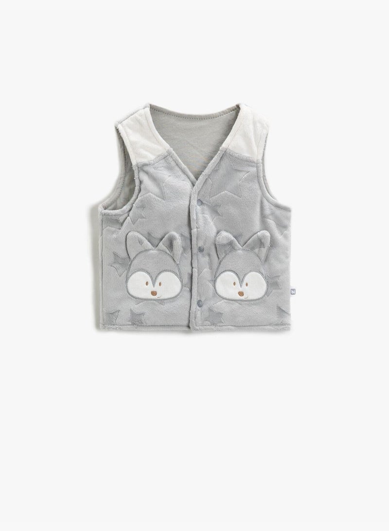 KOTON Bibby Embroidered Vest Cotton Plush V Neck - Image 1