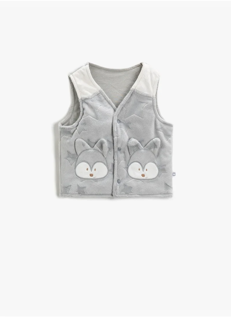 كوتون Bibby Embroidered Vest Cotton Plush V Neck