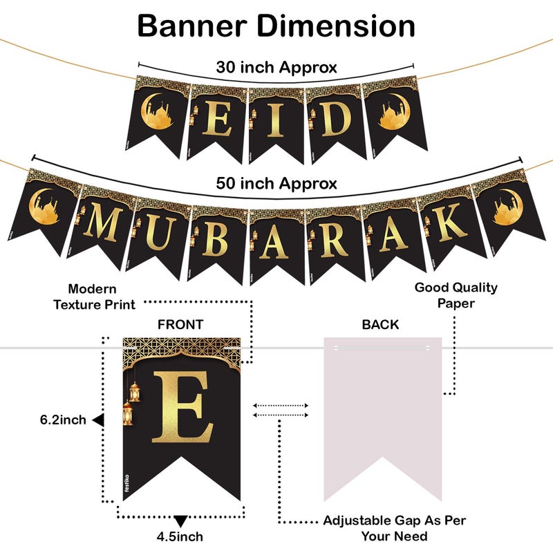 Festiko Eid Mubarak Banner - Eid Mubarak Decoration - Ramadan Party Decorations - 3.94 Inch - Image 2
