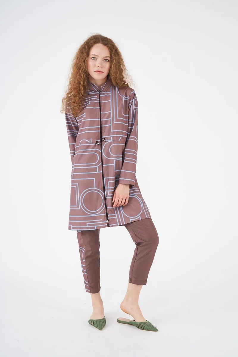ميفرا Stoppered Tote Pattern Hijab Swimsuit Brown