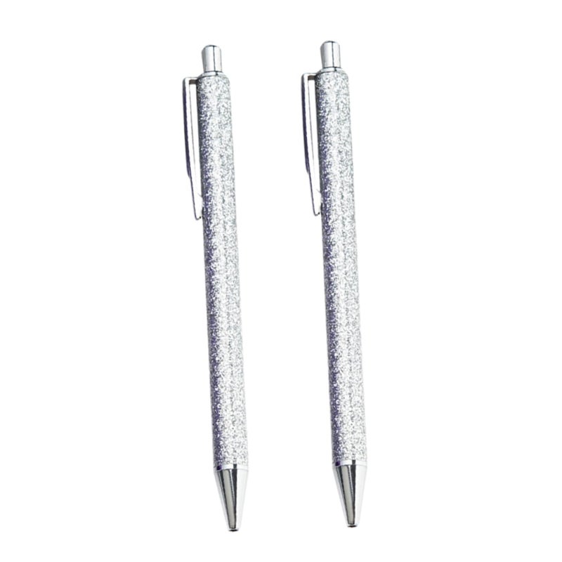 Silver Metal Ballpoint Pen 2 Pack Retractable Lightweight Portable for Notes Memos - Image 2