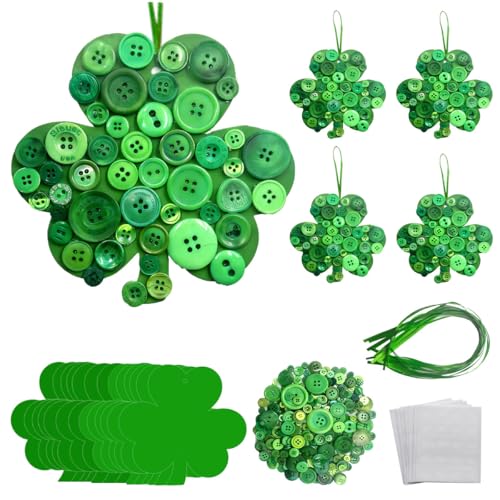 AUEKIV 12 Sets St. Patrick's Day Shamrock Craft Kit Irish Lucky Shamrock Cardstock Ribbon Buttons Four-Leaf Clover Hanging Ornament for St. Patrick's Day Party Favor Home Activities DIY Art Crafts - Image 1