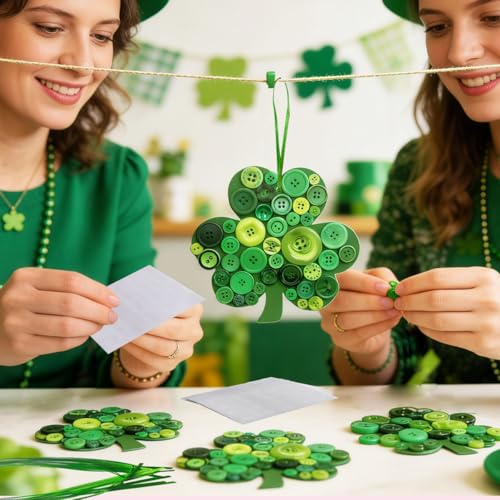 AUEKIV 12 Sets St. Patrick's Day Shamrock Craft Kit Irish Lucky Shamrock Cardstock Ribbon Buttons Four-Leaf Clover Hanging Ornament for St. Patrick's Day Party Favor Home Activities DIY Art Crafts - Image 2