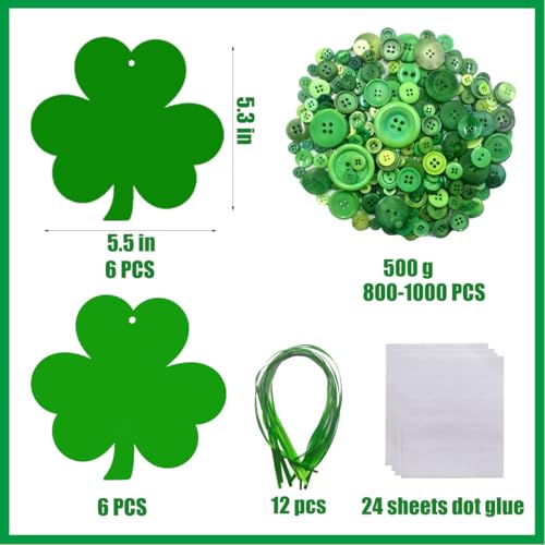 AUEKIV 12 Sets St. Patrick's Day Shamrock Craft Kit Irish Lucky Shamrock Cardstock Ribbon Buttons Four-Leaf Clover Hanging Ornament for St. Patrick's Day Party Favor Home Activities DIY Art Crafts - Image 4
